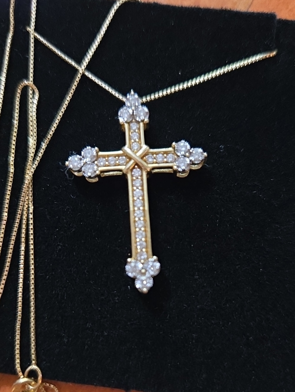 3/8 Ct. T.W. Diamond "X" Trio Pointed Cross Pendant In 10K Yellow Gold